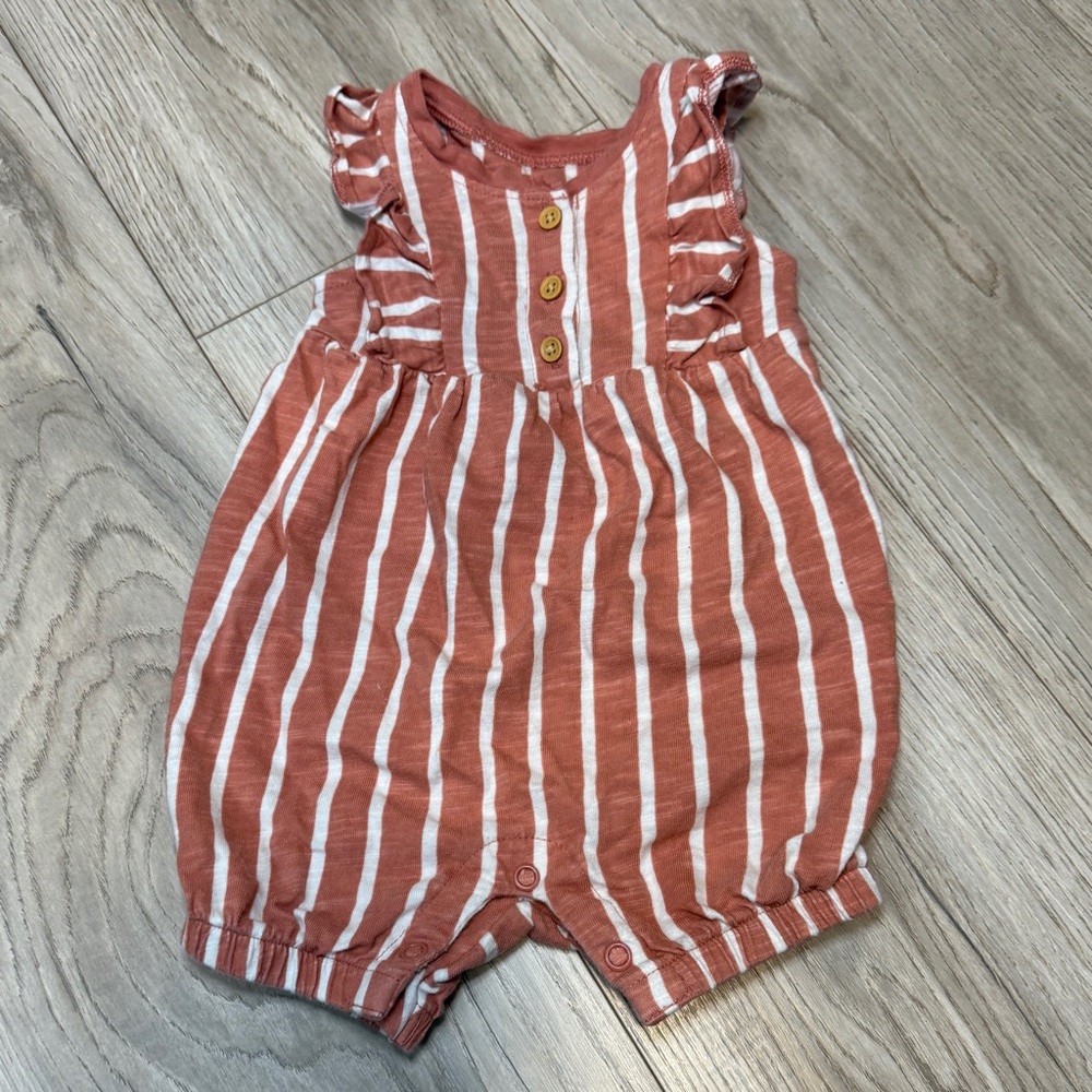 Adorable Striped Kids Romper‎ in Red Clay and White